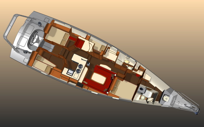 Explorer 54 aluminum sail yacht - interior layout