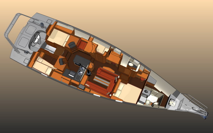 Explorer 54 aluminum sail yacht - interior layout