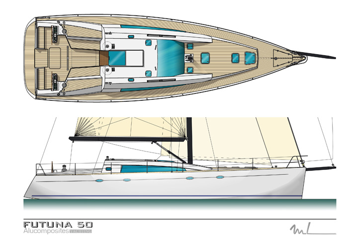Futuna 50 voilier aluminium composite - plan d'extérieur Marc Lombard