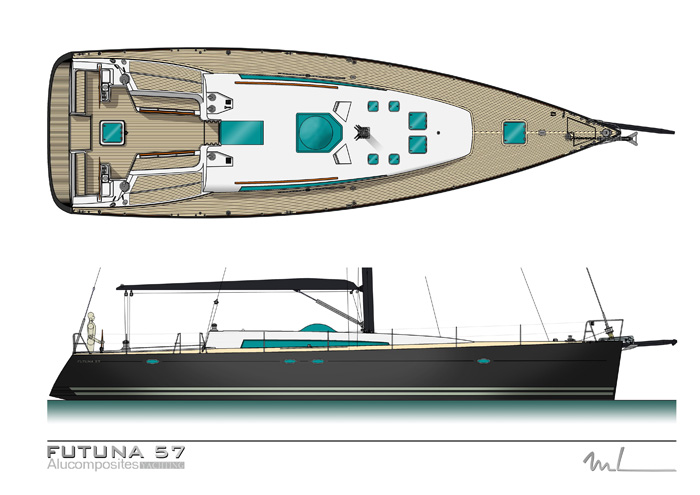 Futuna 57 aluminum composite sail yacht - exterior plans  Marc Lombard
