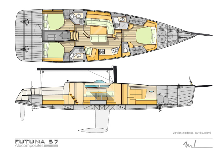 Futuna 57 voilier aluminium composite - plan d'intérieur