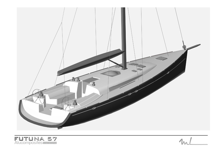 Futuna 57 voilier aluminium composite - plan d'extérieur Marc Lombard