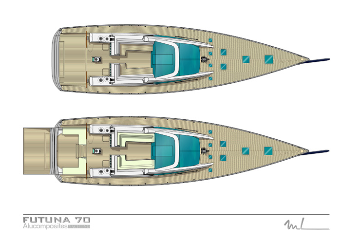 Futuna 70 voilier aluminium composite - plan d'extérieur Marc Lombard