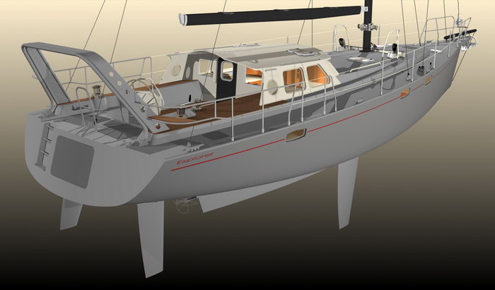  54 high latitude center board aluminum sailboat deck 3D images